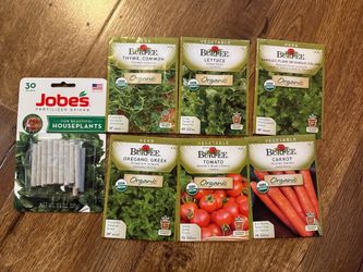 Organic Veggie Garden 9-Pack Seed & Jobe's Plant Food Fertilizer Spikes Bundle