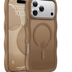 iPhone 17 Pro Case Cute Wavy Matte Brown |Compatible with MagSafe,Color-Matched Lanyard,Military Grade Shockproof,Slim & Durable,Travel-Ready & Stylis