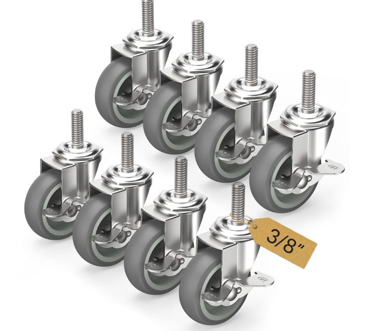 HOLKIE Caster Wheels 3 Inch Locking Stem Casters, 3/8" -16 X 1-1/2" (Stem Diameter 3/8", Stem Length 1-1/2") Threaded Stem Casters Swivel Casters Set