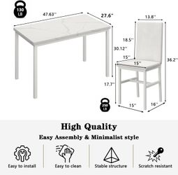 MIERE Dining Table Set for 4, 5-Piece Marble DiningTableSet with 4 Faux Leather Metal Frame Chairs