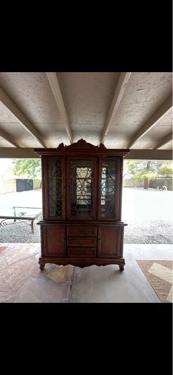 Large Antique-Style Wood Display Cabinet
