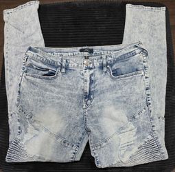 Rocco Distressed Acid Wash Moto Jeans Size 34