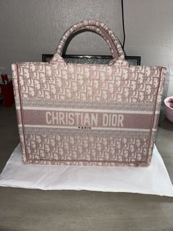 Christian Dior Book Tote — Medium in pink/rose Oblique jacquard canvas.