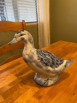 Vintage Delft style Duck ceramic statue. Hand painted. Blue & white. Farmhouse/ cottage/ country.