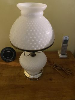 1950 Vintage Hobnaic Milk Glass Table Lamp