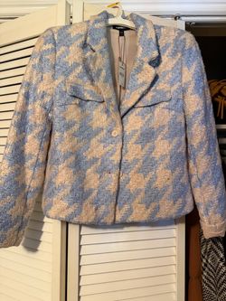 Express Houndstooth Tweed Blazer — Blue & Cream, Size S — NWT