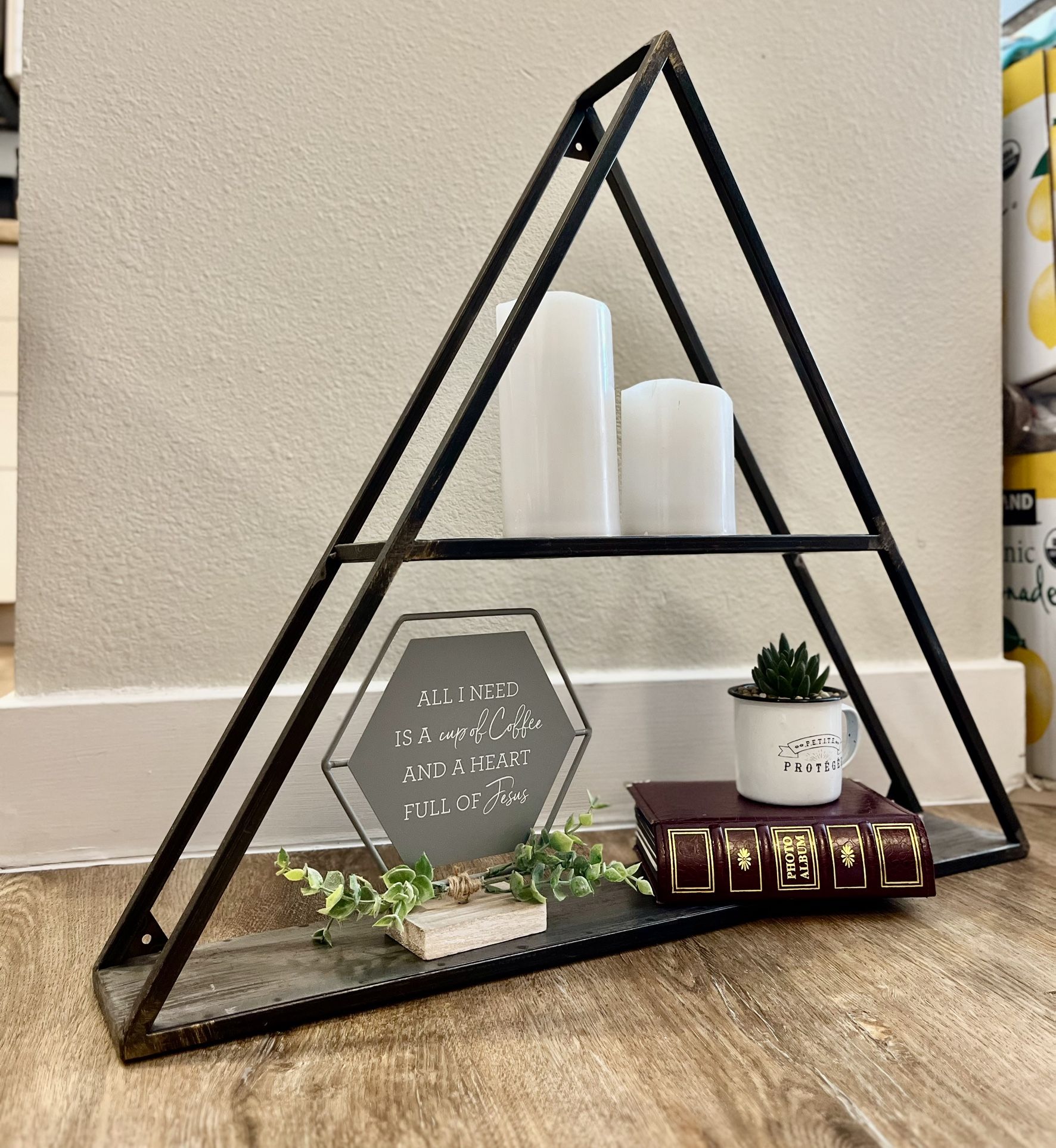 Modern Triangle Metal Shelf – 25” Tall Decorative Display Rack