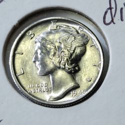 1945 S GEM BU MERCURY DIME 