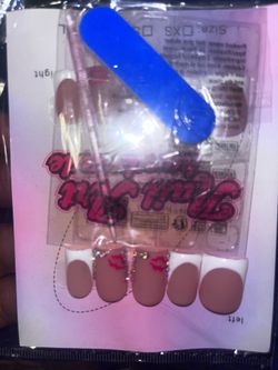 Nude French Tip PressOn Nails with Kiss Print Design