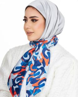 Abstract Print Hijab Scarf Blue Orange