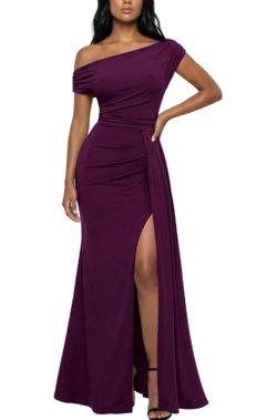 Purple One-Shoulder Ruched Maxi Gown