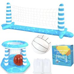 Inflatable Pool Volleyball Net Basketball Hoop Swimming Pool Toys Set