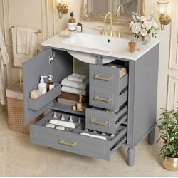 30 Inch Bathroom Vanity with Sink, 30" Vanity with Top for Bathroom, Traditional Bathroom Vanities 30 In with Sink, 30 Restroom Vanity and Sink Combo,