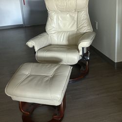 Benchmaster Faux Leather recliner with storage ottoman