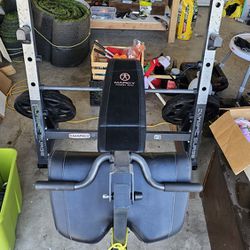 Bench With Weighs, Barbell, Curl Bar, + Accessories (Read Description)