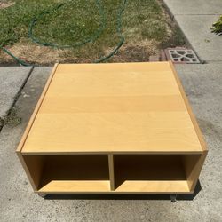 Rolling Coffee Table With Glass Cover And Storage Interior 