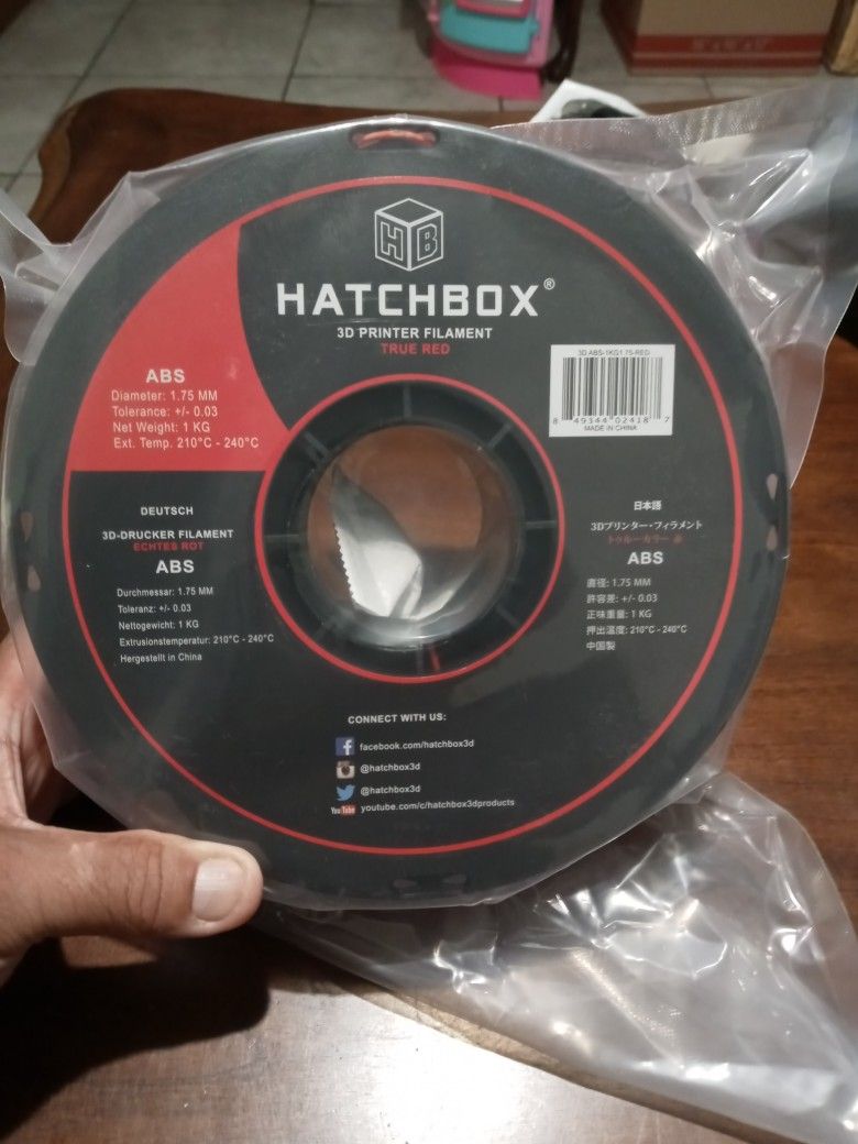 Hatchbox. ABS 1.75 mm 3 D Printer Filement in Red