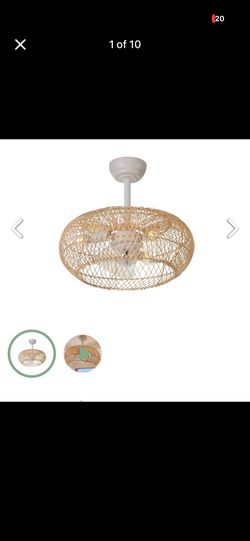 20-in Boho Rattan Ceiling Fan with Lights Flush Mount Caged Ceiling Fan with Remote 6 Speed Timing Reversible Blades Enclosed Farmhouse Fan Li