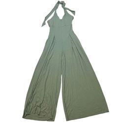 Popflex Halter Go With The Flow Jumpsuit Wide Leg Pleated Evening Moss XS Petite