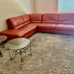 Red Leather L Shape Couch, Sectional Great Condition