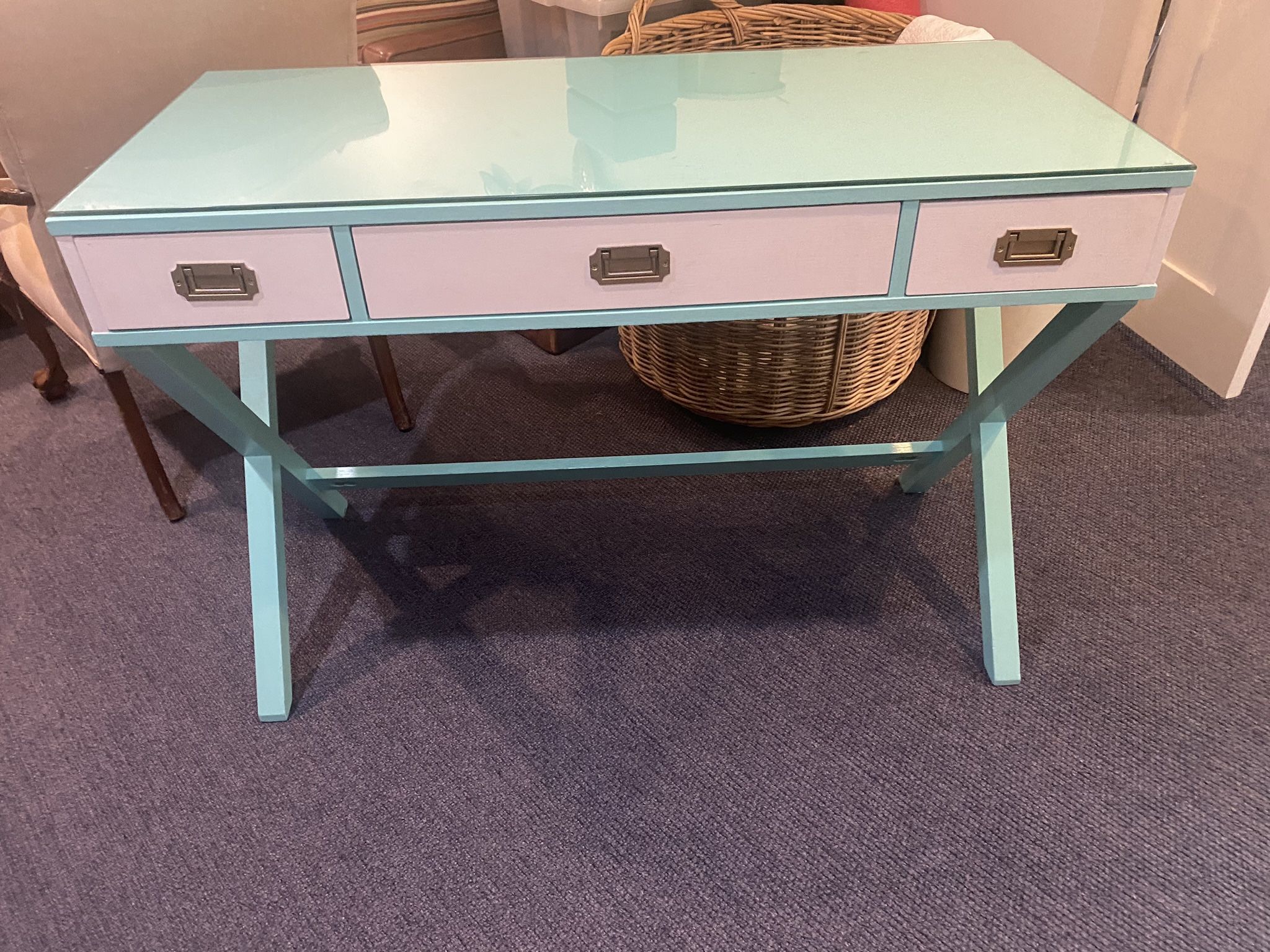 Cute Wooden Desk With Glass Topper