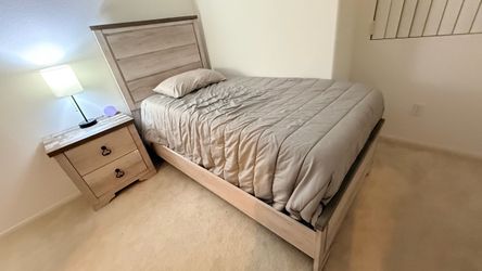 Twin Bed Frame with Nightstand Set