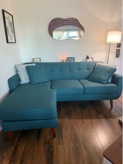 Mid Century Modern teal comfy sectional sofa!