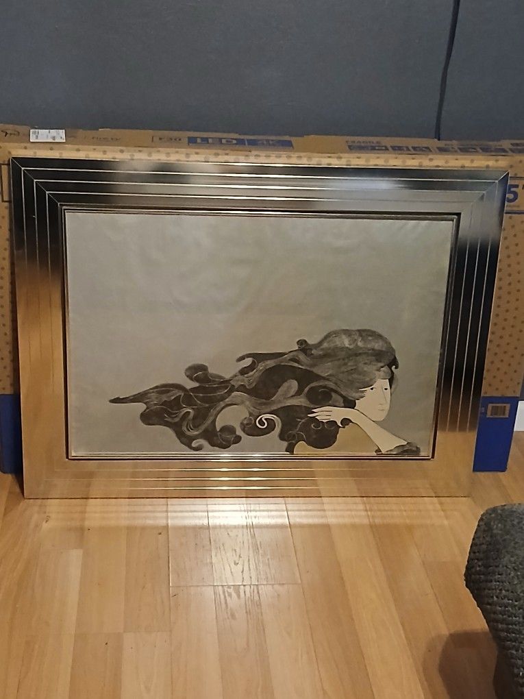 VINTAGE 1976 STEPHEN WHITE LITHOGRAPH & CHROME MIRROR GREG COPELAND FRAME