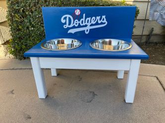 Dodger Themed Raised Dog Bowl