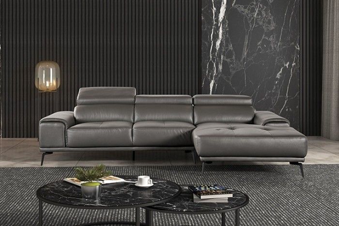 Brand New Grey Leather Modern Style Sectional Sofa
