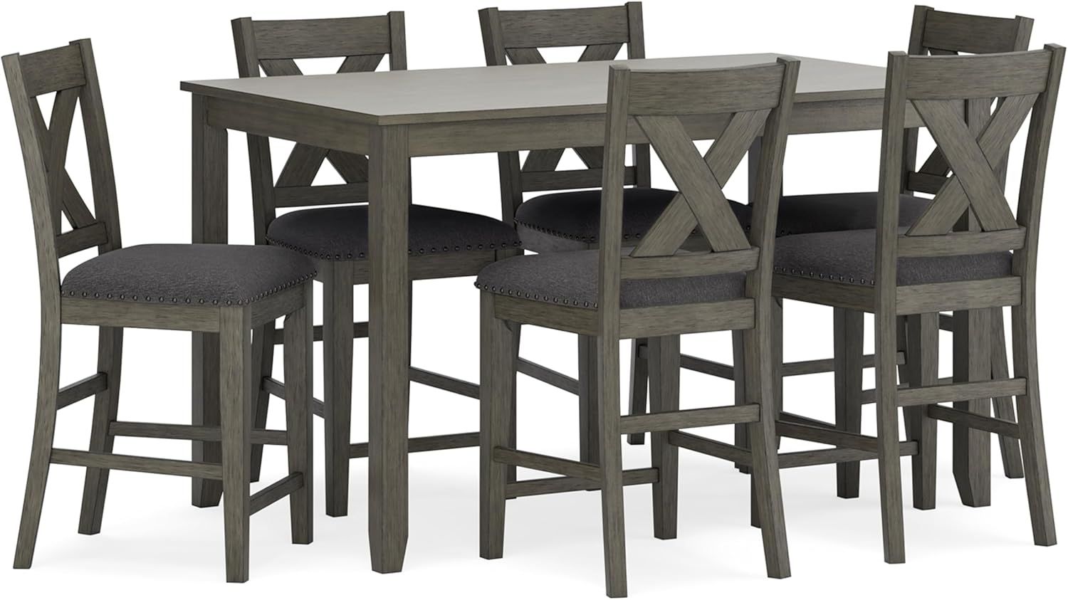 Signature Design by Ashley Caitbrook Casual Counter Height Dining Table and Upholstered Bar Stools with Nailhead Trim
