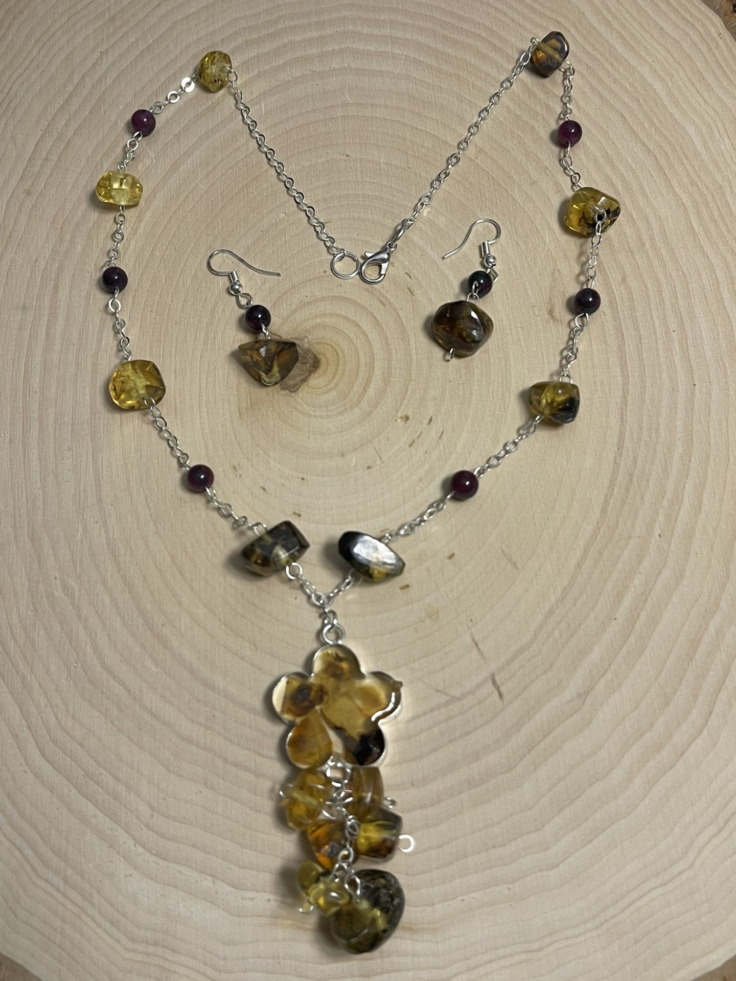 Set Necklace  And Earrings  With Chiapas Amber