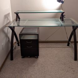 Glass desk, hutch and file cabinet 