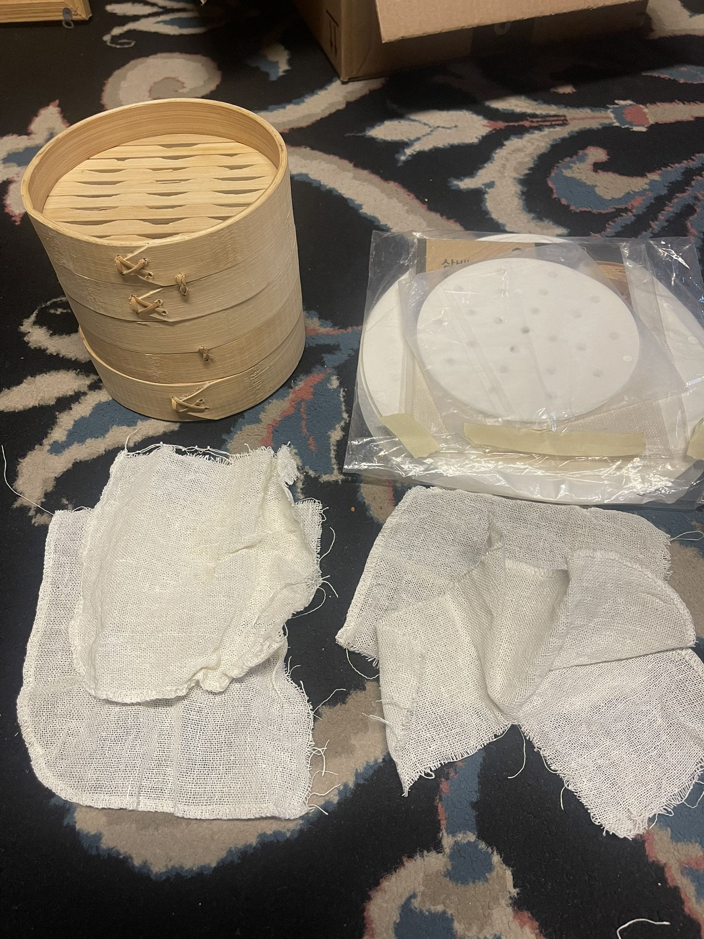 Natural Bamboo Steamer 3 Set Cloth Wooden