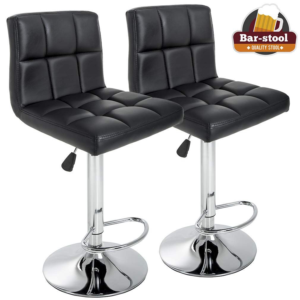 Brand new 2 Leather Height Adjustable BAR STOOL COUNTER HEIGHT CHAIR with Backrest - Black