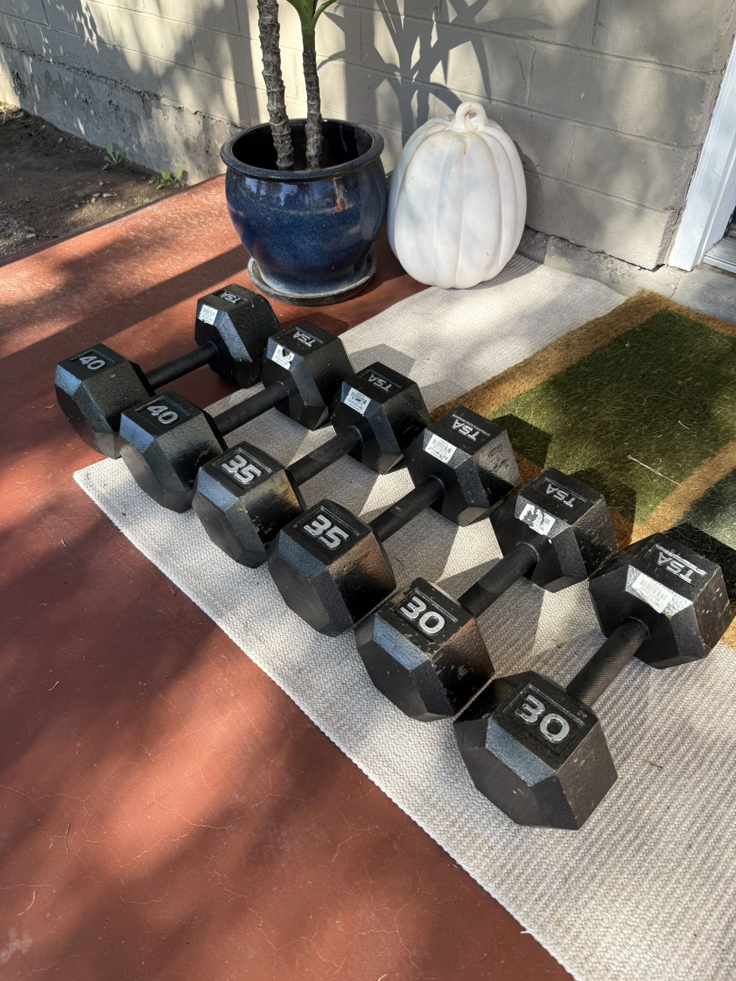 Used Cast Iron Hex Dumbbell Set - Pairs of 40lb, 35lb, and 30lb (210lbs total!)