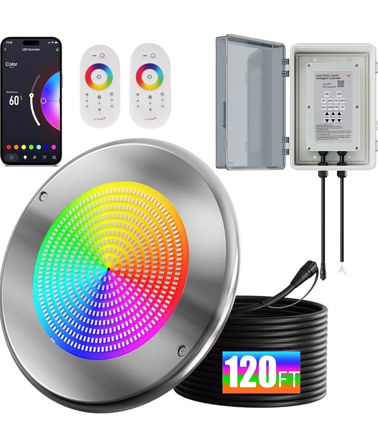 60W 10" Smart Pool Lights for Inground Pool with Triple Control (WiFi Bluetooth APP/Remote/Controller), Led Color Changing Underwater Swimming Pool Li