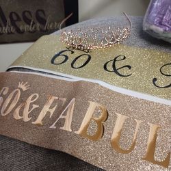 "60th" BIRTHDAY (2)SACHE,CROWN,BLANKET,BAG