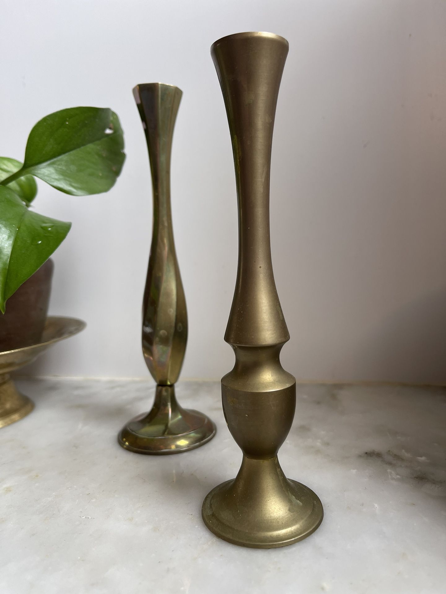 Pair of Vintage Brass Bud Flower Vases, Home Decor 
