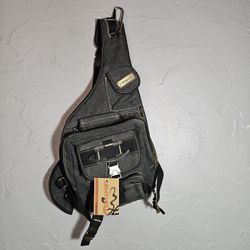 NEW Eurosport Black Canvas Sling Crossbody Backpack Bag B411 Lots of Pockets