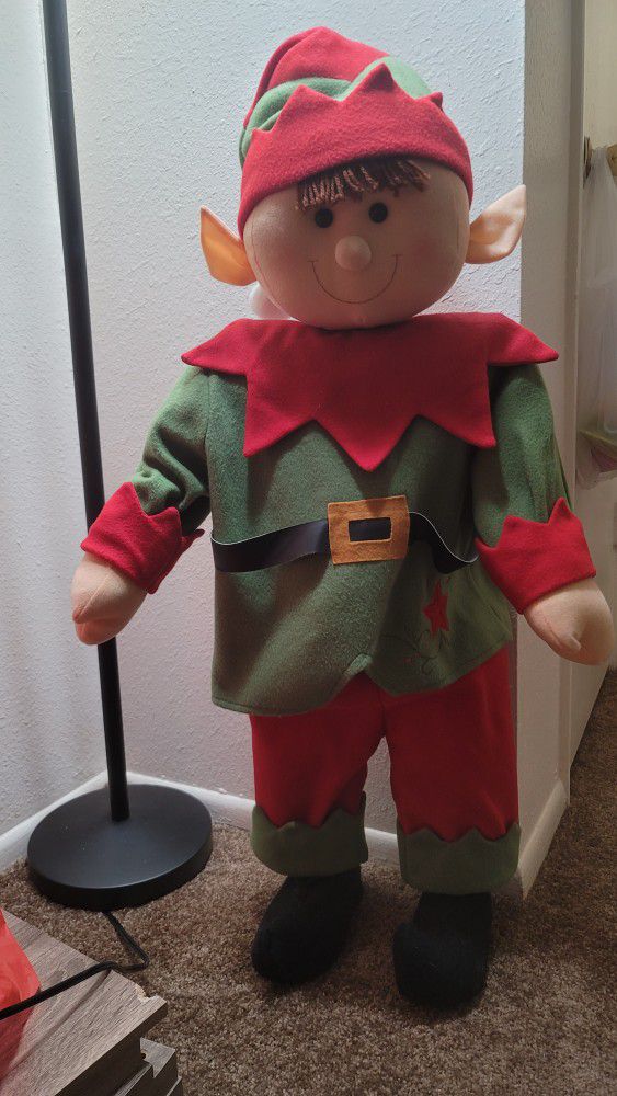 Vintage free standing christmas elf boy doll  37.5" with movable arms