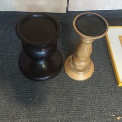 Set of 2 Decorative Candle Holders / Pedestals – Rustic Wood