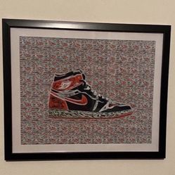 Custom art piece of red and black retro air Jordan 1