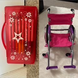 American Girl Wheelchair & Red Color Pencil Marker Case Set