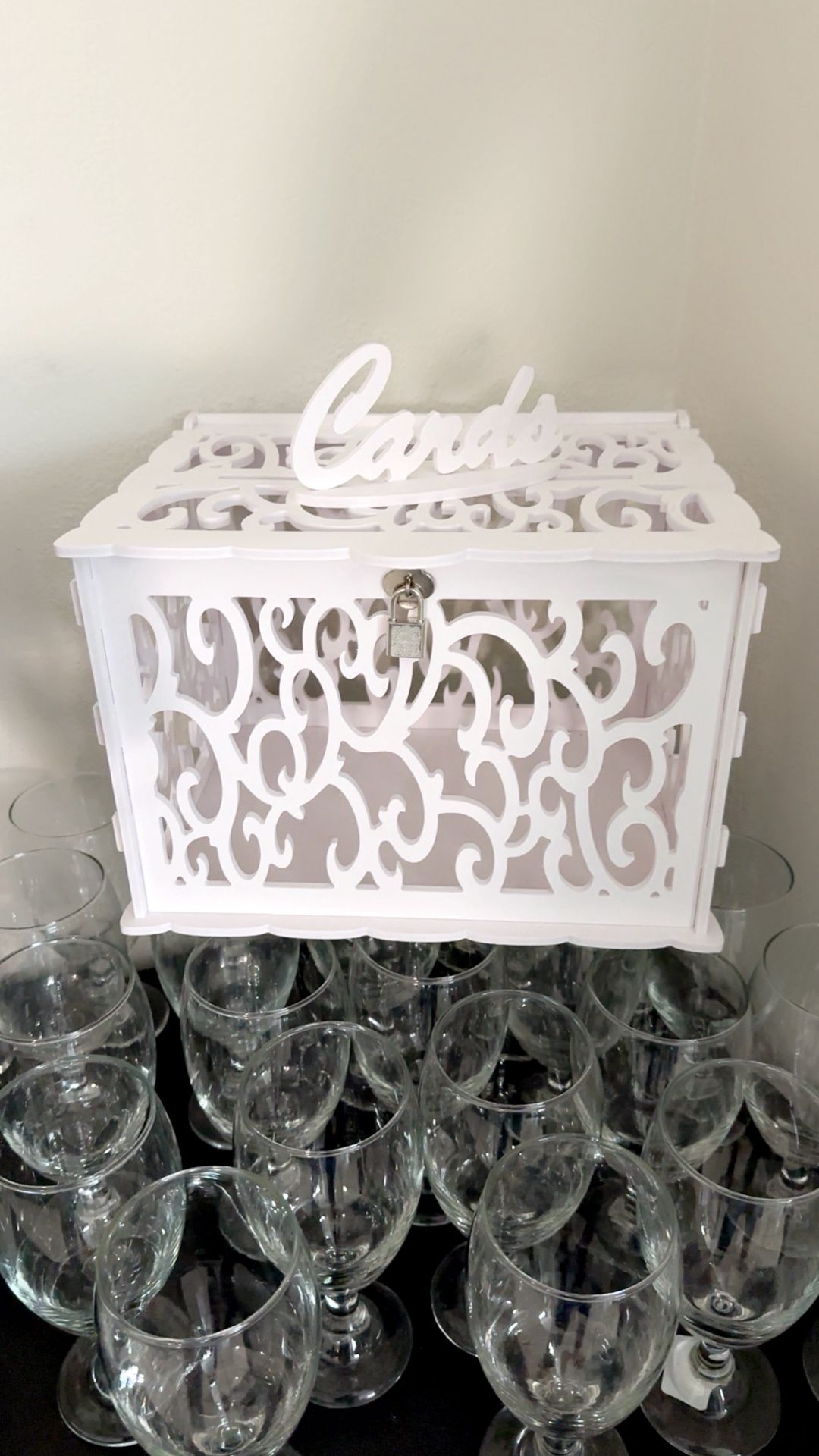 Card Box White Wood With Cards Sign