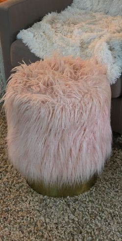 Pink shag ottoman