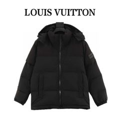 Black L.V. Monogram Hooded Winter Puffer Jacket