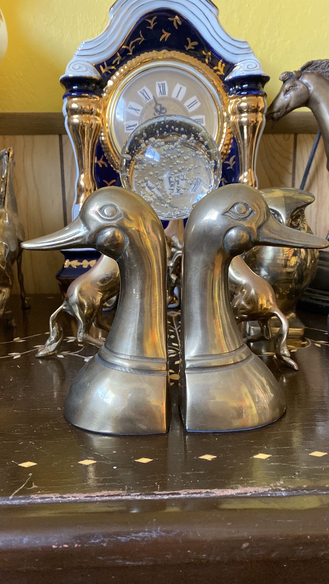 Vintage Brass Duck Bookends Statue