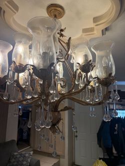 Bronze Crystal Drop Chandelier with Glass Shades