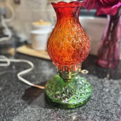 Vintage Amberina & Green Glass Hurricane Lamp